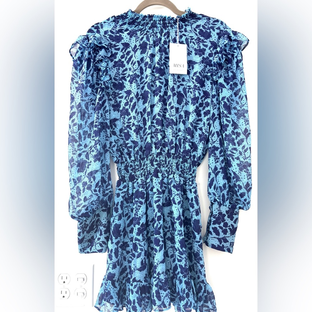MISA Blue and Black Floral Dress